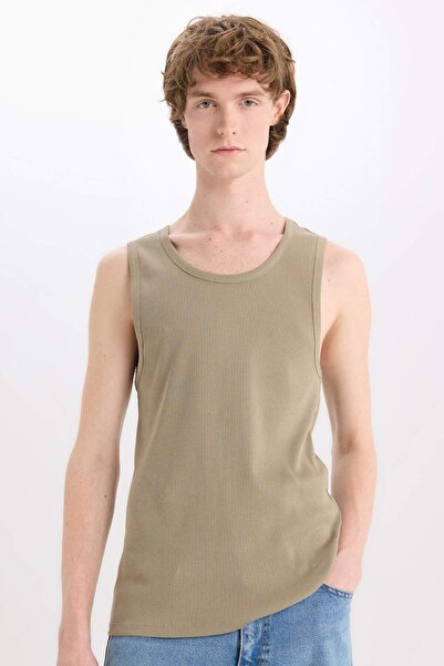 DeFacto 100% Cotton Slim Fit Slim Fit Crew Neck Ribbed Undershirt E0446Ax25Sm