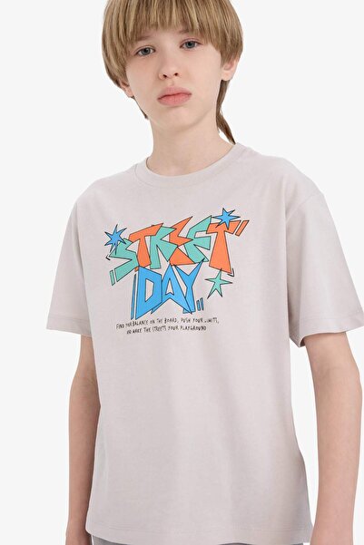 DeFacto Μπλουζάκι με στάμπα με λαιμόκοψη ποδηλάτου και κοντό μανίκι για αγόρι...