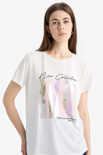 DeFacto Tricou cu mânecă scurtă Regular Fit guler rotund cu imprimeu E5061AX25SP