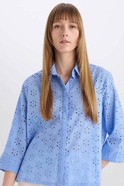 DeFacto 100% Βαμβακερό Πουκάμισο Κανονικής Εφαρμογής με Κέντημα E2005AX25SP