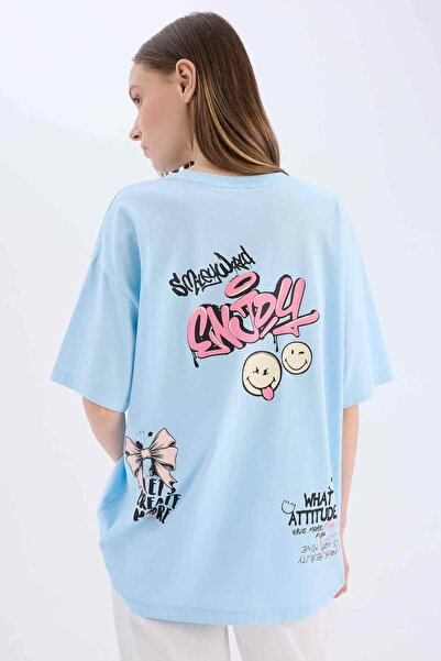 DeFacto SmileyWorld Oversize tričko so širokým výstrihom a potlačou na chrbte...