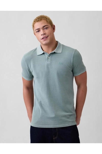 GAP Logo Pike Polo Yaka T-Shirt 5863060 Kısa Kol Tişört Erkek T-Shirt YEŞİL