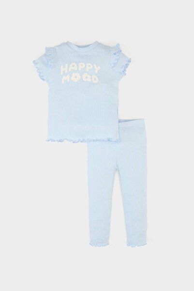 DeFacto 2Li Takım Printed Short Sleeve Corded Fabric Ribbed Knit T-Shirt Elas...