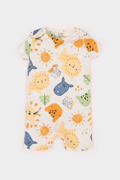 DeFacto Animal Pattern Combed Cotton Short Sleeve Romper Baby Boy Newborn E40...