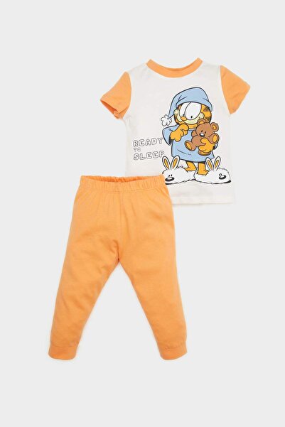 DeFacto 100% Cotton Garfield Printed Combed Cotton Elastic Waist Pajama Set f...