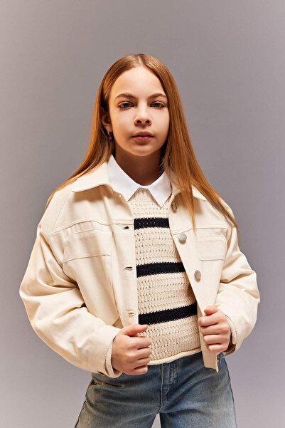 DeFacto Crop Pamuklu Uzun Kollu Gömlek Ceket Kız Çocuk D9147A825SP