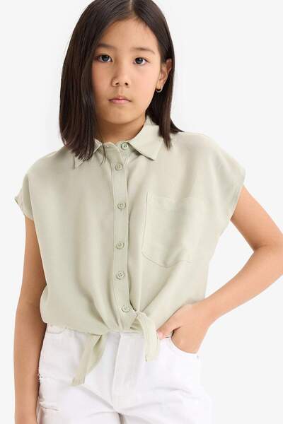 DeFacto Crop Front Tie Cotton Short Sleeve Shirt Girls D7646A825Sm