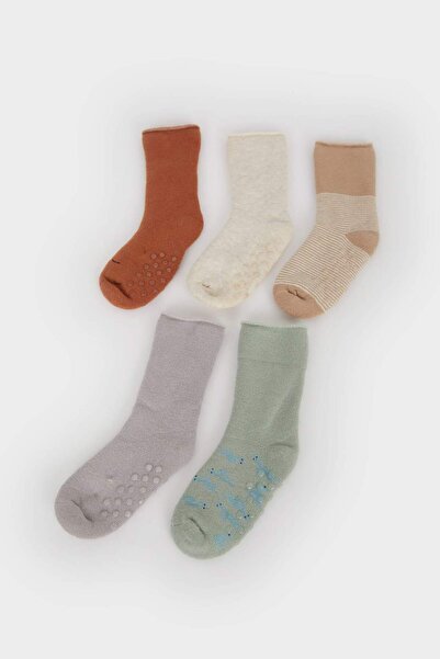 DeFacto Kaydırmaz Taban 5li Pamuklu Havlu Çorap Erkek Bebek D2466A5NS