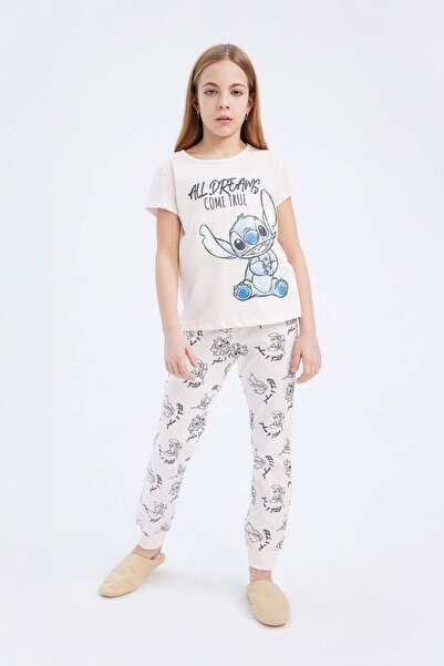 DeFacto Disney Lilo & Stitch 100% Baumwolle, bedrucktes Pyjama-Set mit elasti...