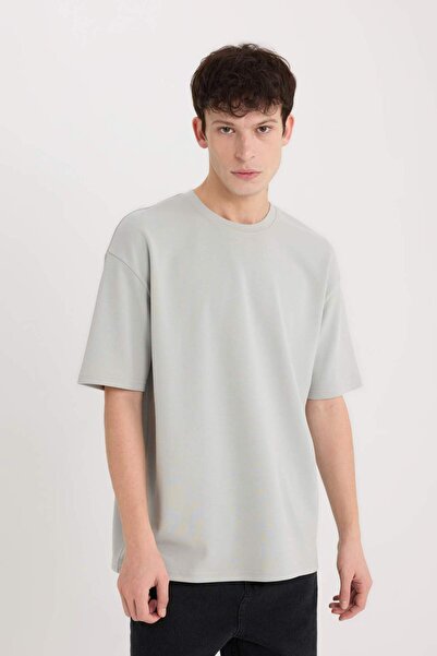 DeFacto Oversize Wide Fit No-Iron Crew Neck Short Sleeve Basic Plain Heavy Fa...