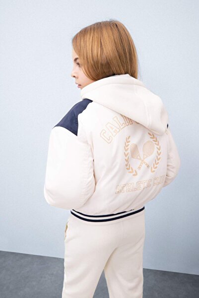 DeFacto Waterproof Inflatable Bomber Coat Hooded College Collar Embroidered P...