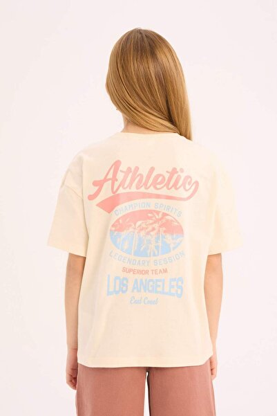 DeFacto Relax Fit Crew Neck Srt Μπλουζάκι με στάμπα και κοντό μανίκι για κορί...