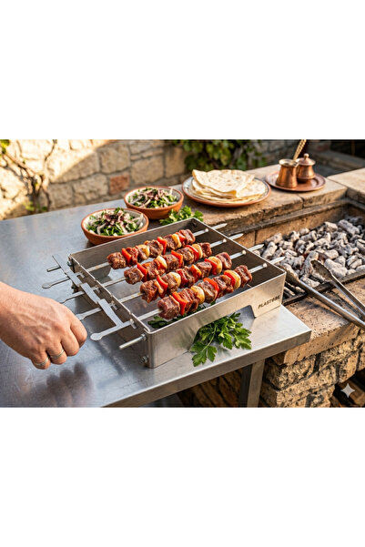 PLASTOBE Kebapmatik INOX Paslanmaz Pratik Kebap Pişirme Aparatı (4 şişli)