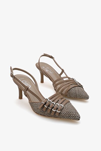 LOJO Stiletto pentru femei cu vârf ascuțit detaliu la curea Open Back pantofi...