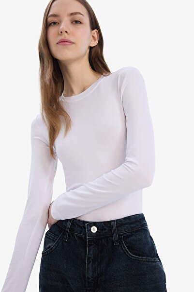 DeFacto Maßgeschneidertes Basic-T-Shirt mit Rundhalsausschnitt und langen Ärm...