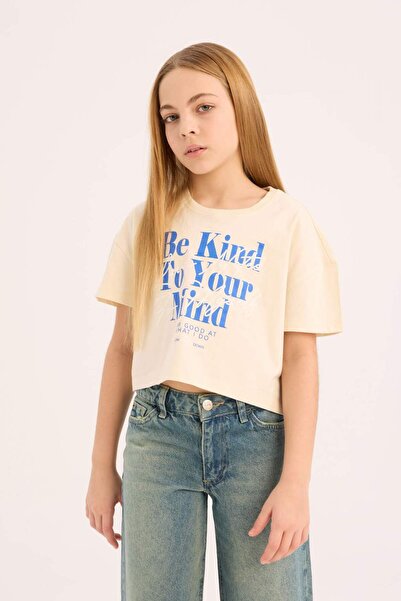 DeFacto Μπλουζάκι με στάμπα με λαιμόκοψη ποδηλάτου και κοντό μανίκι για κορίτ...