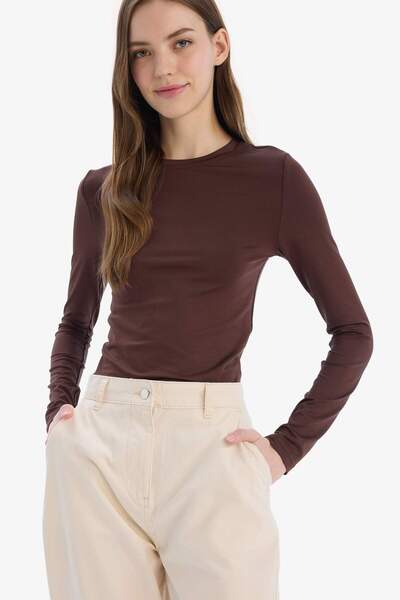 DeFacto Maßgeschneidertes Basic-T-Shirt mit Rundhalsausschnitt und langen Ärm...