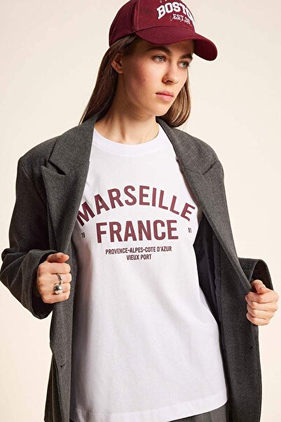 DeFacto Tricou oversize cu mânecă scurtă din bumbac pieptănat imprimat cu dec...