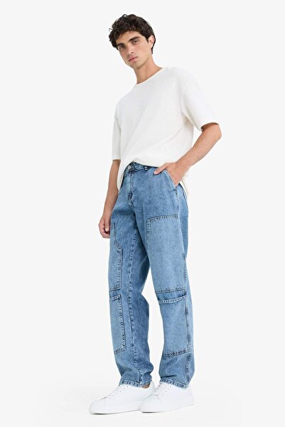 DeFacto 100% Cotton Relax Fit Relaxed Cut Straight Leg Jean Pants D7284Ax25Sp