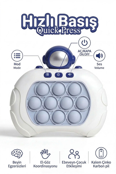 BBSKY Hızlı Basmalı Pop Game Astronot Işıklı Sesli Pilli Pop It Toy Eğitici E...