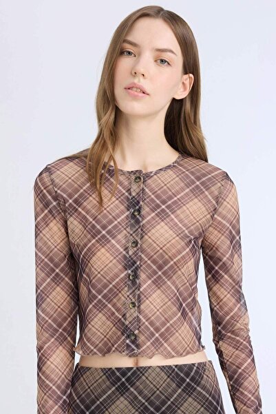 DeFacto Tailliertes, langärmliges T-Shirt aus Tüll mit Rundhalsausschnitt und...