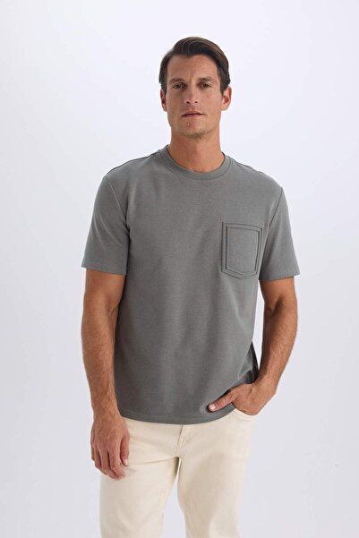 DeFacto Tricou cu mânecă scurtă din țesătură grea, cu decolteu rotund, D7228A...