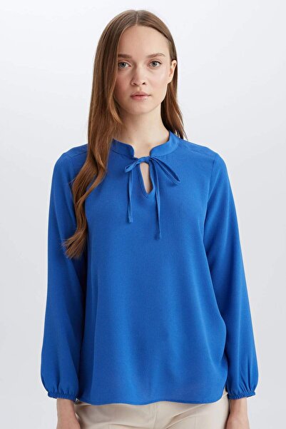 DeFacto Apaş Collar Basic Plain Red Long Sleeve Blouse E6224Ax25Sp