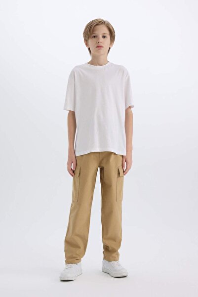 DeFacto Pantaloni din gabardină cu croială lejeră și picior standard pentru b...