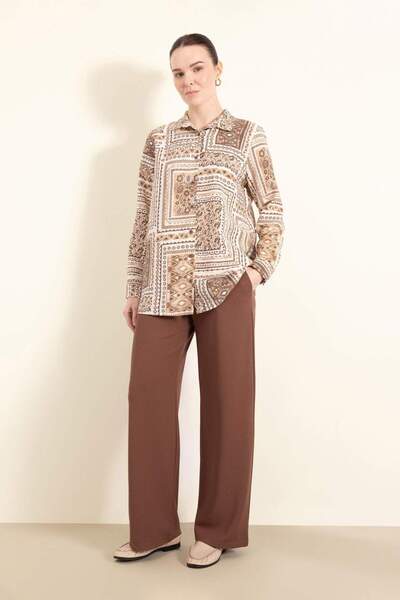 DeFacto Панталон Palazzo с широки крачоли и джобове от креп, стандартна кройк...