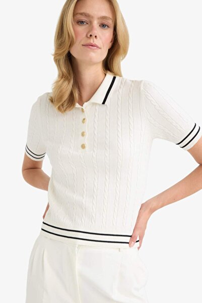 DeFacto Tricotaj cu mânecă scurtă cu guler polo cu croială normală D9007AX25SP