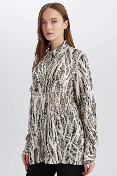 DeFacto Regular Fit Desenli Uzun Kollu Gömlek Tunik E0786AX25SP
