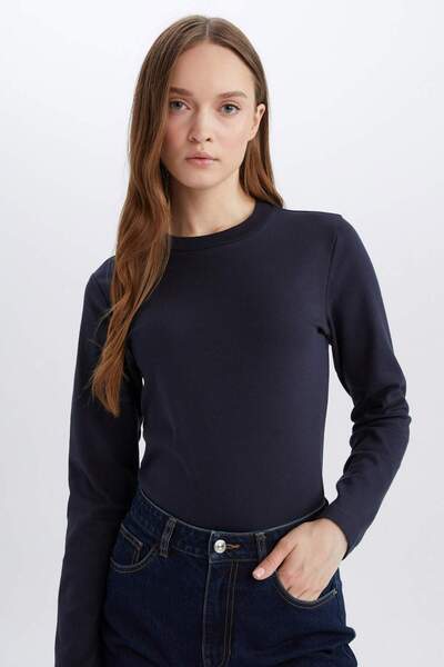 DeFacto Regular Fit Rundhalsausschnitt Basic Plain Baumwolle Langarm T-Shirt ...