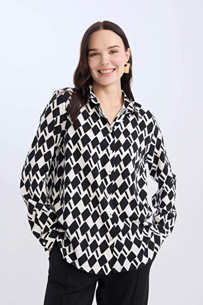 DeFacto Риза с дълъг ръкав с обикновен принт D7229Ax25Sp