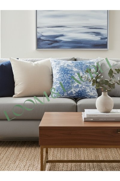 LOOM & LAUREL Jakarlı Dokuma Kumaş Içi Dolu Kırlent 45x43 Cm Mavi Ağırlıklı