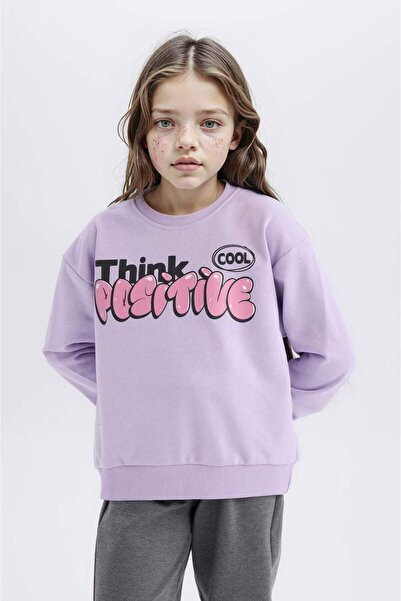DeFacto Relax Fit Bisiklet Yaka Baskılı İçi Yumuşak Tüylü Sweatshirt Kız Çocu...