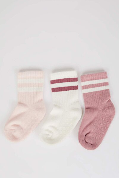 DeFacto Non-Slip Underlay 3-Pack Cotton Pcs Long Socks Baby Girl D2484A5Ns