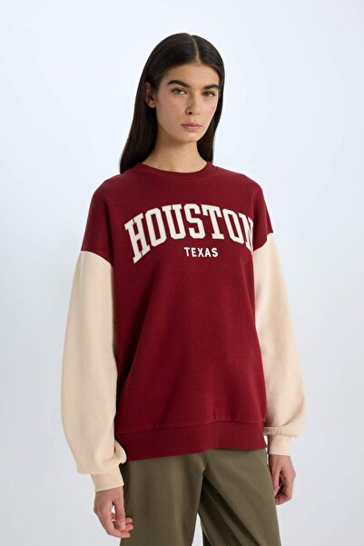 DeFacto Hanorac gros imprimat cu gâtul de bicicletă cu potrivire lată supradi...