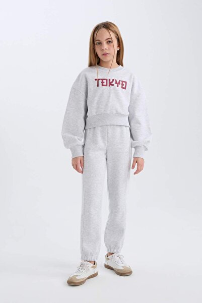 DeFacto Κοριτσίστικο Σετ 2 τεμαχίων με εμπριμέ φούτερ με ελαστική μέση Jogger...