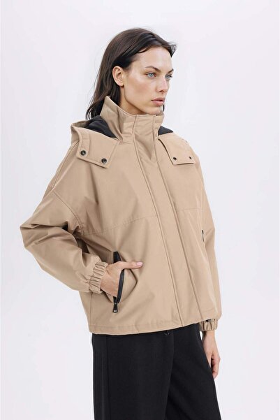 DeFacto Waterproof Hooded Seasonal Coat with Zipper Pockets - D0931Ax25Sp