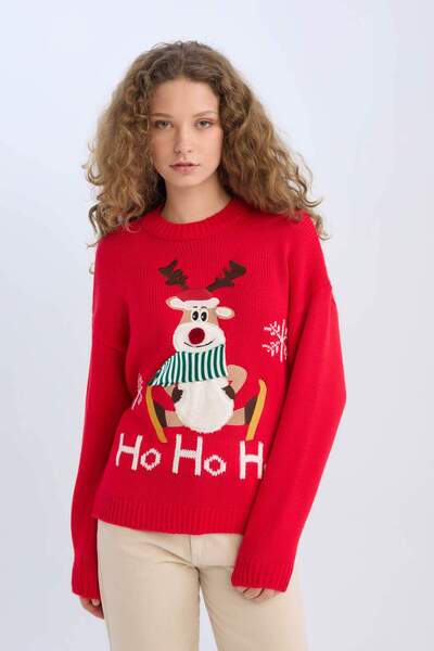 DeFacto Christmas Themed Crew Neck Knitwear Sweater D1130Ax24Cw