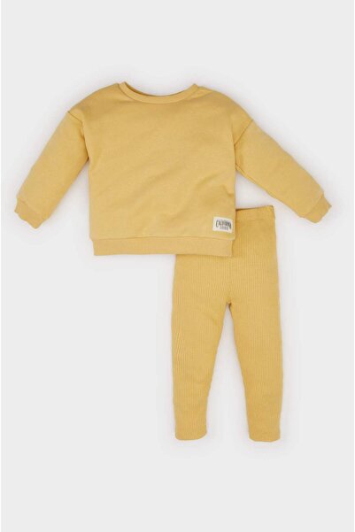 DeFacto Baby Girl 2-Piece Set Woven Label Sweatshirt Elastic Waist Leggings E...