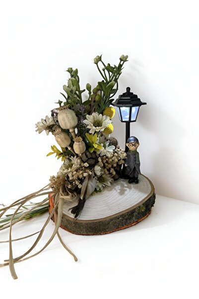 FLORİVYA DESİGN Florivya Kütük Üzeri Dekoratif Çiçek Aranjmanı