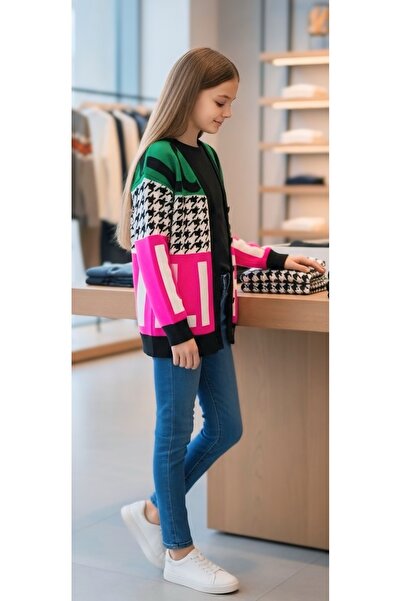 Minimoda Kids Kız Çocuk Yazı ve Desenli Uzun Triko Hırka