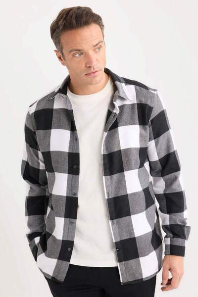 DeFacto Normál szabású póló nyakú pamut hosszú ujjú ing D7558AX24AU