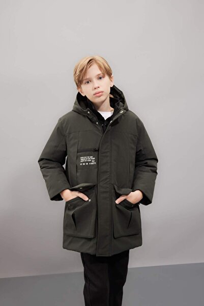 DeFacto Waterproof Hooded Zippered and Snap Fastened Pocketed Parka for Boys ...