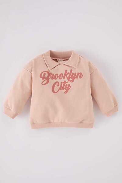 DeFacto Shirt Collar Printed Soft Fleece Inside Sweatshirt Baby Girl D7210A524Wn