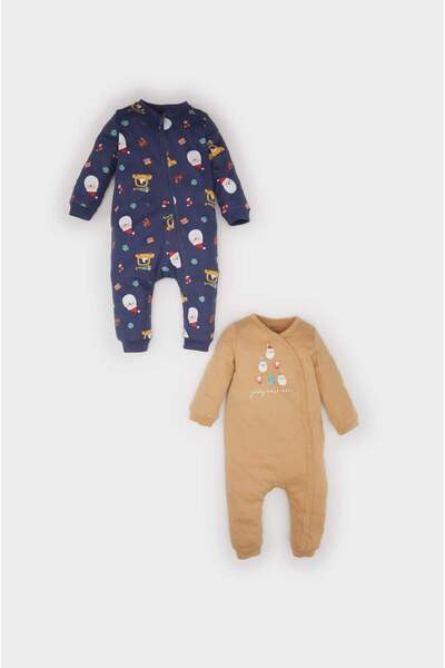 DeFacto New Year's Themed Long Sleeve 2-Piece Jumpsuit for Baby Boy Newborn D...