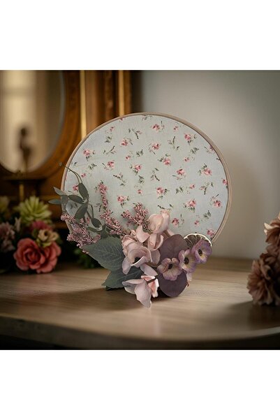 FLORİVYA DESİGN Çiçek Desenli Kumaş Zeminli Kasnak Dekor El Yapımı Çiçek Aran...