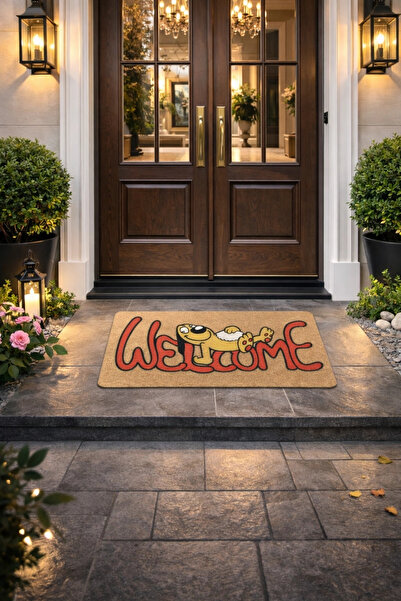 esnature Sevimli Tembel Köpek Kahverengi Kapı Önü Paspası 45x70 Cm