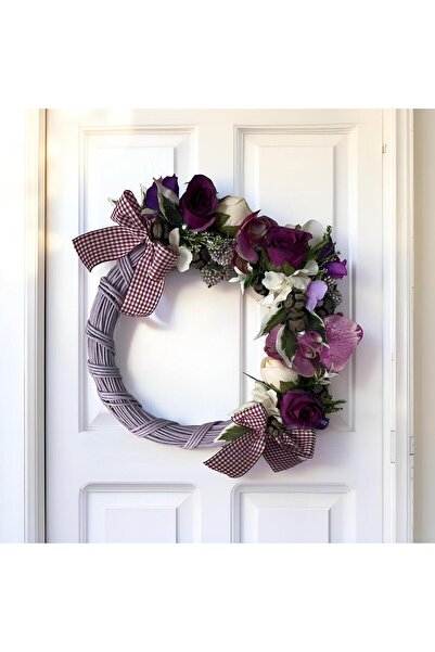 FLORİVYA DESİGN Dekoratif Çiçekli Kapı Süsü – Mor Gül Detaylı Kapı Süsü